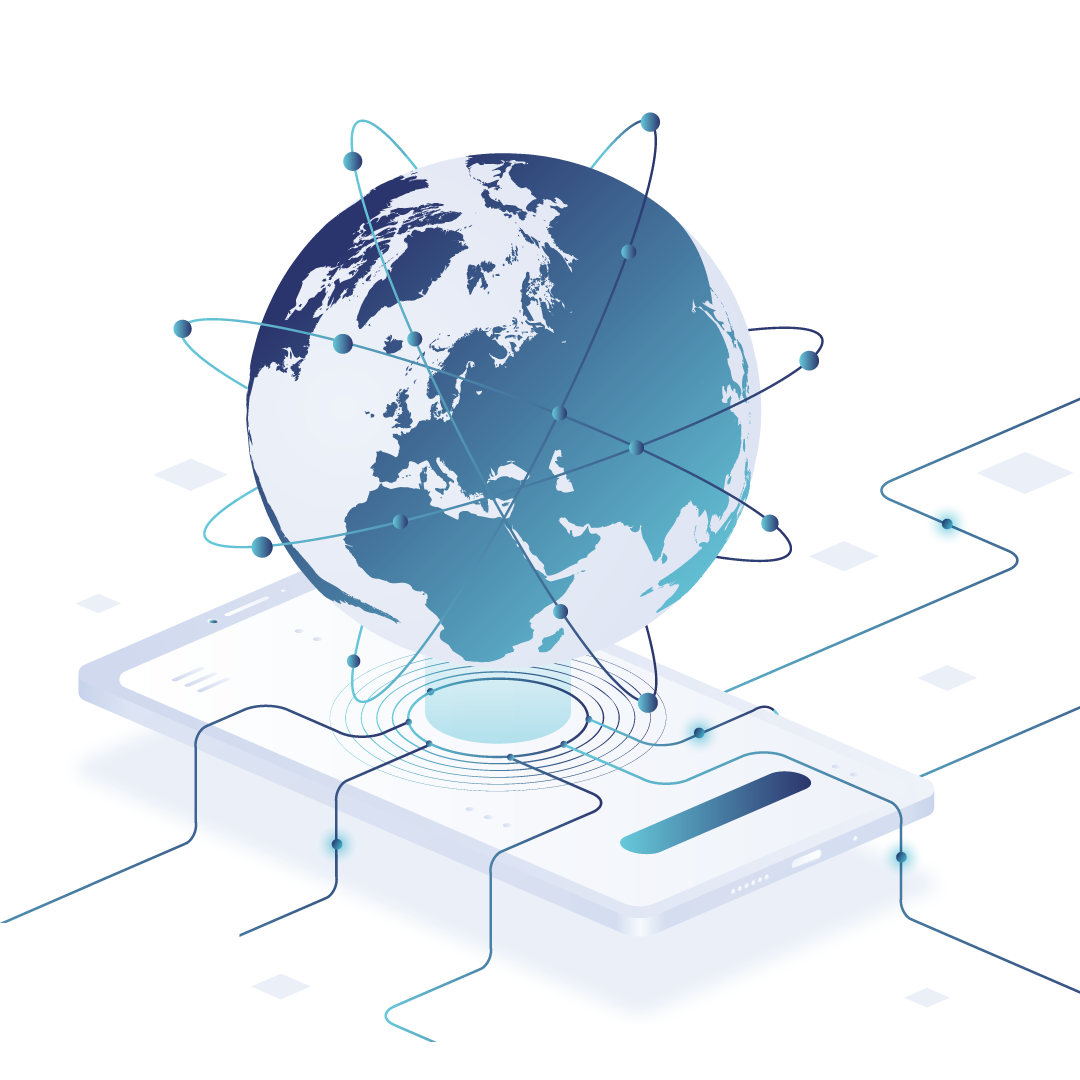 Modern and abstract digital map interface with technological globe and network connection lines in blue and white tones